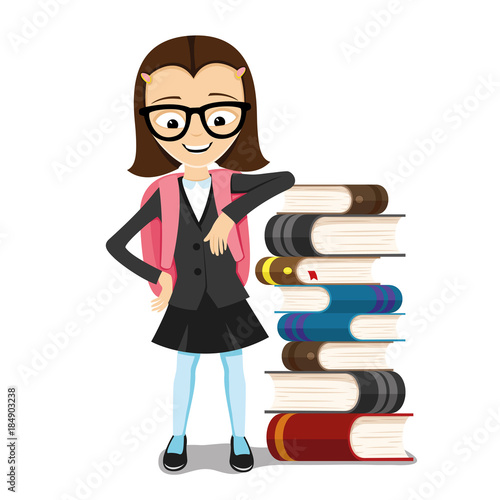 Schoolgirl with books.