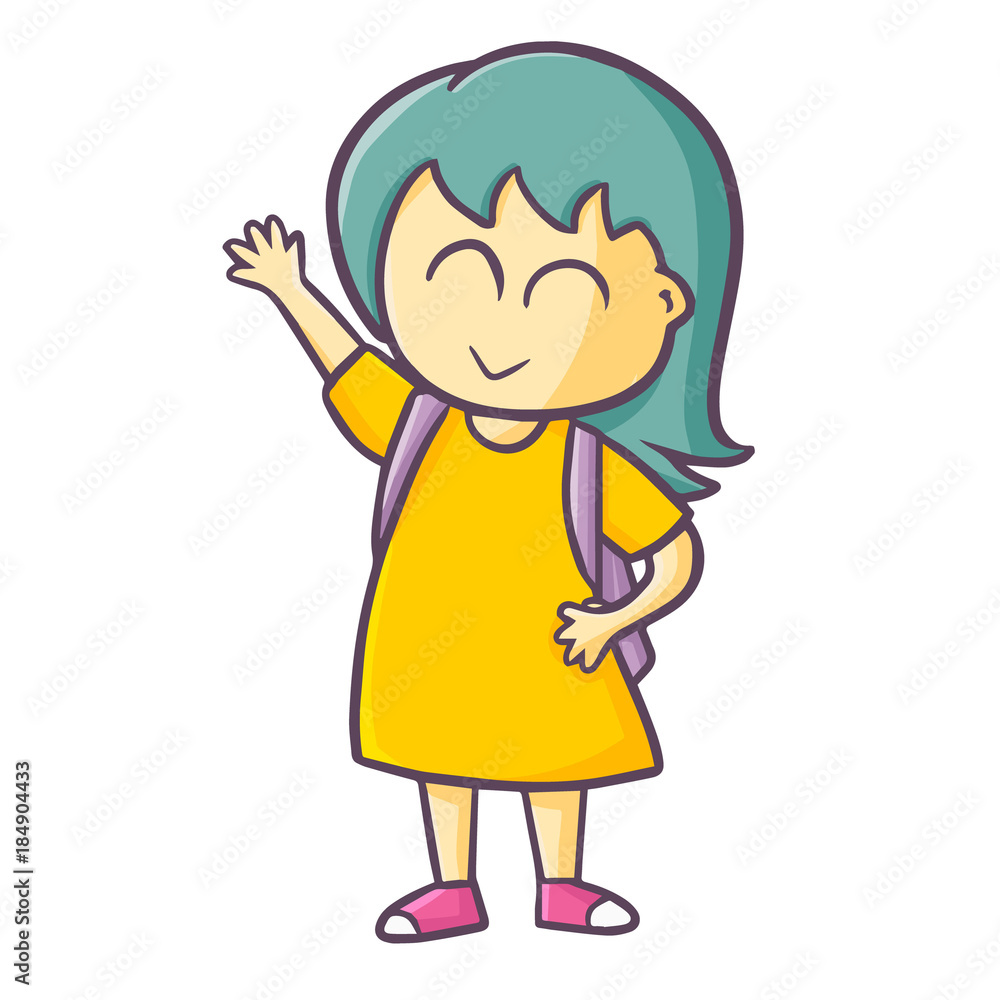 Cute and funny little girl waving her hand and smiling - vector. Cute and funny little girl waving her hand and smiling - vector.