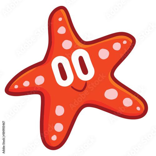 Funny and cute red starfish smiling happily - vector.