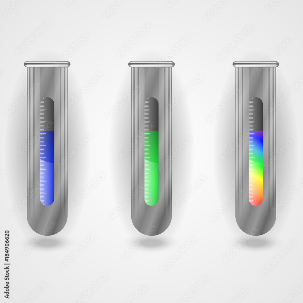 Metallic flasks with liquidity. Fluid in the flasks.