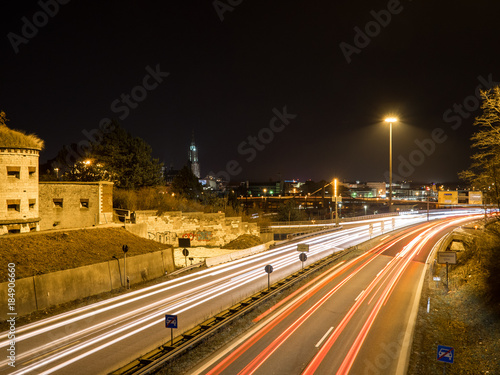 car traffic at night in ulm, germany