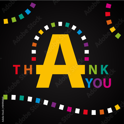The word Thank you. Vector banner with the text colored rainbow.