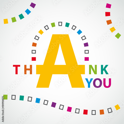 The word Thank you. Vector banner with the text colored rainbow.