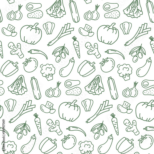 Seamless pattern with vegetarian food. Vector illustration.