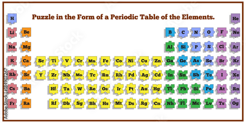 Puzzle in the form of a periodic table of elements. Vector design for app game user interface.