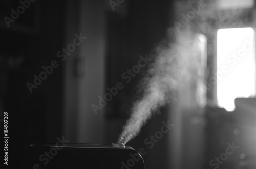 The steam from the humidifier in the night