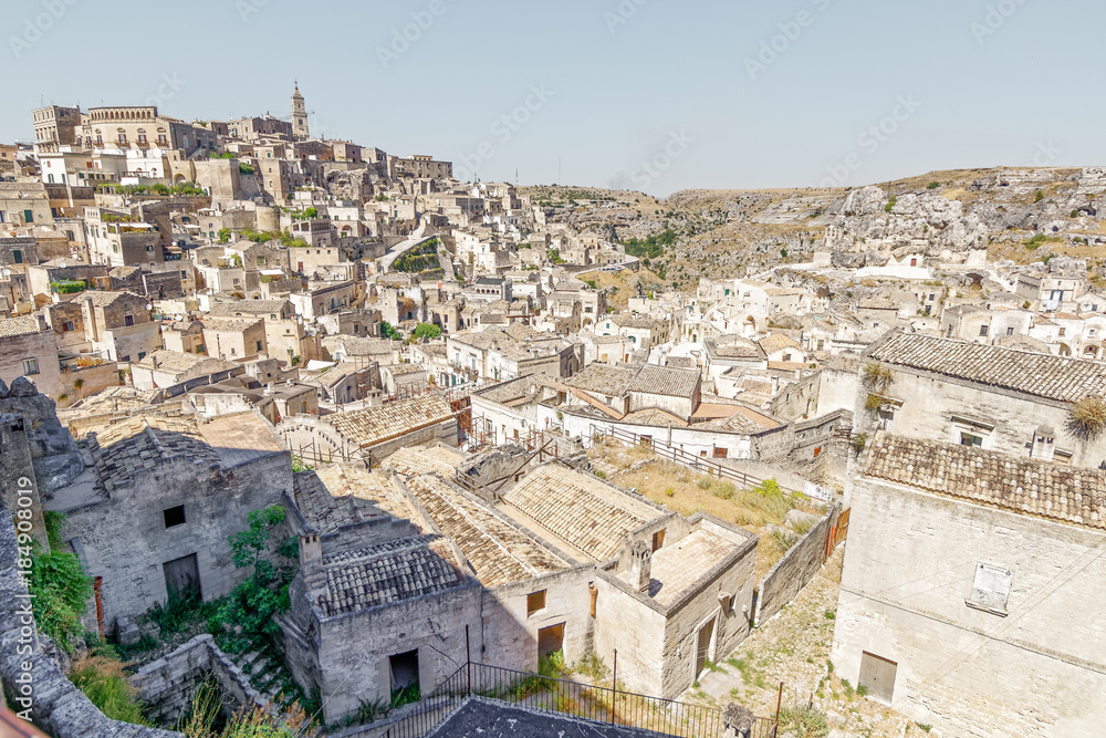 View over Matera, UNESCO site and cave town, Basilicata, Italy.