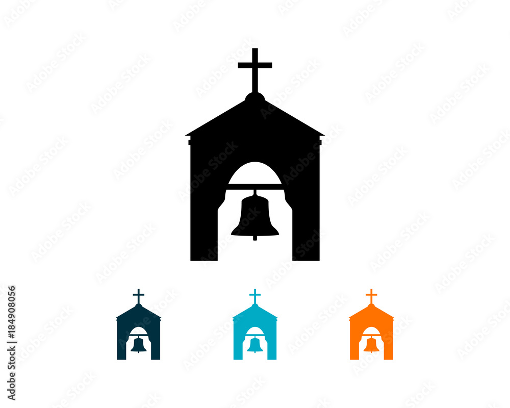 Building Chrisianity Religion with Bell and Cross Symbol Logo Vector Set