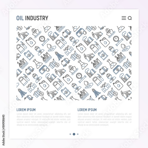 Oil industry concept with thin line icons: gas, petroleum, diesel,  truck, tanker, ship, refinery, barrel. Modern vector illustration, web page template.
