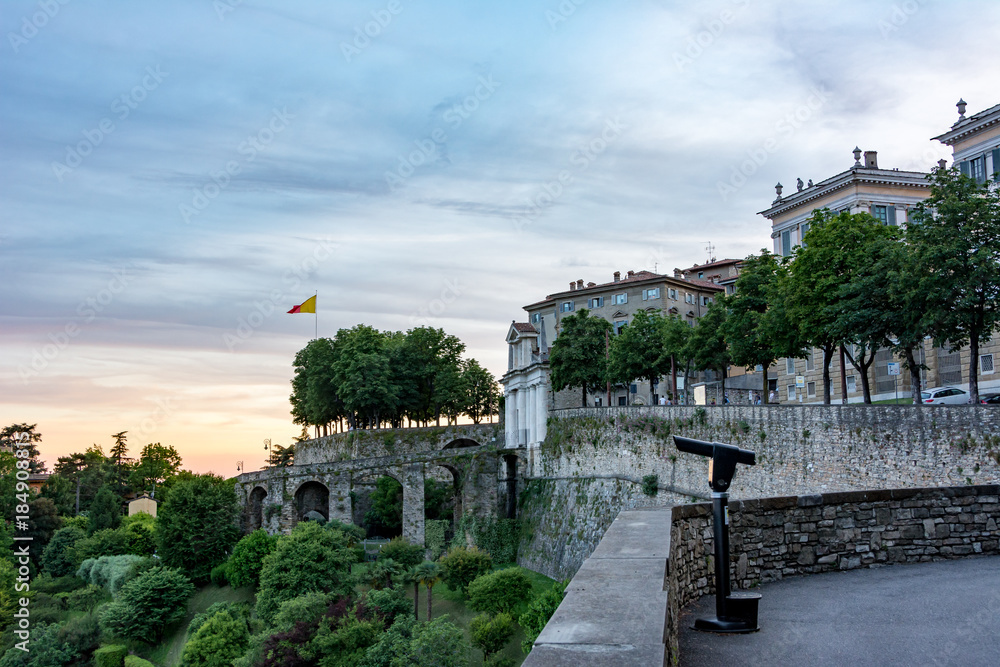 A romantic evening in Bergamo near the old city fortifications