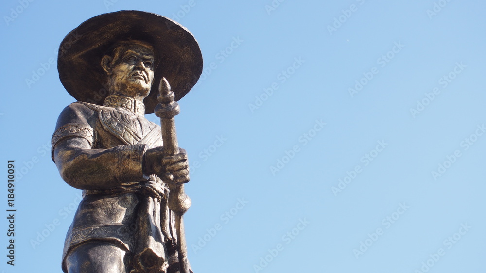 statue of King Taksin of Thonburi, The great king of Thailand isolated on blue sky background