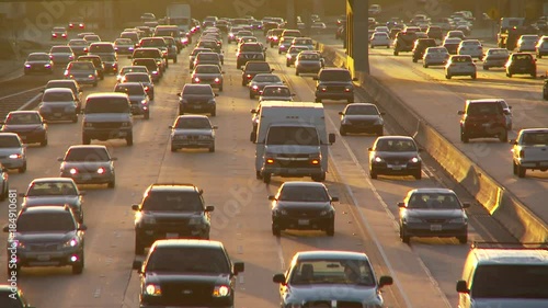Freeway at dusk with oncoming L.A. traffic