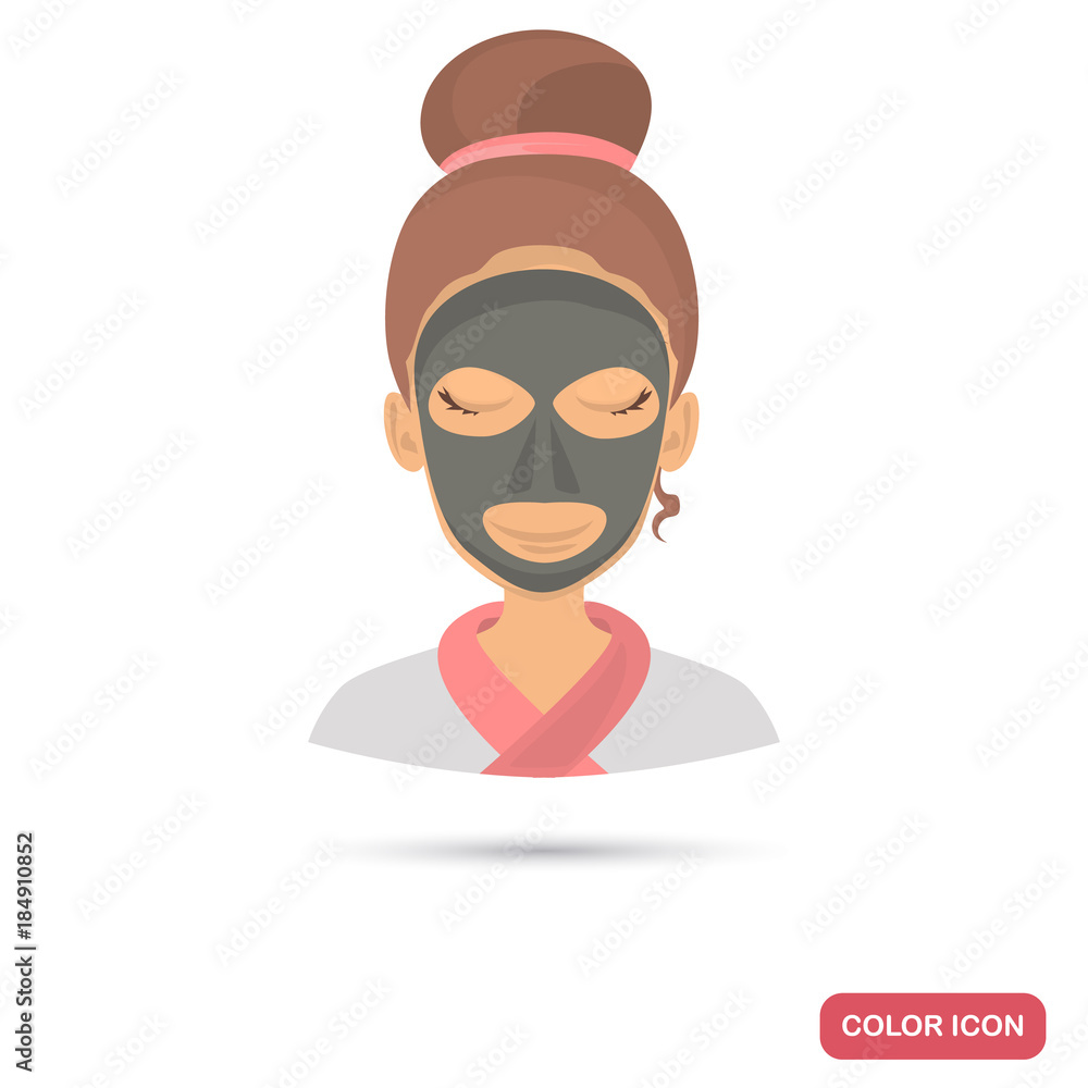 Black clay mask on girl face color flat icon for web and mobile design