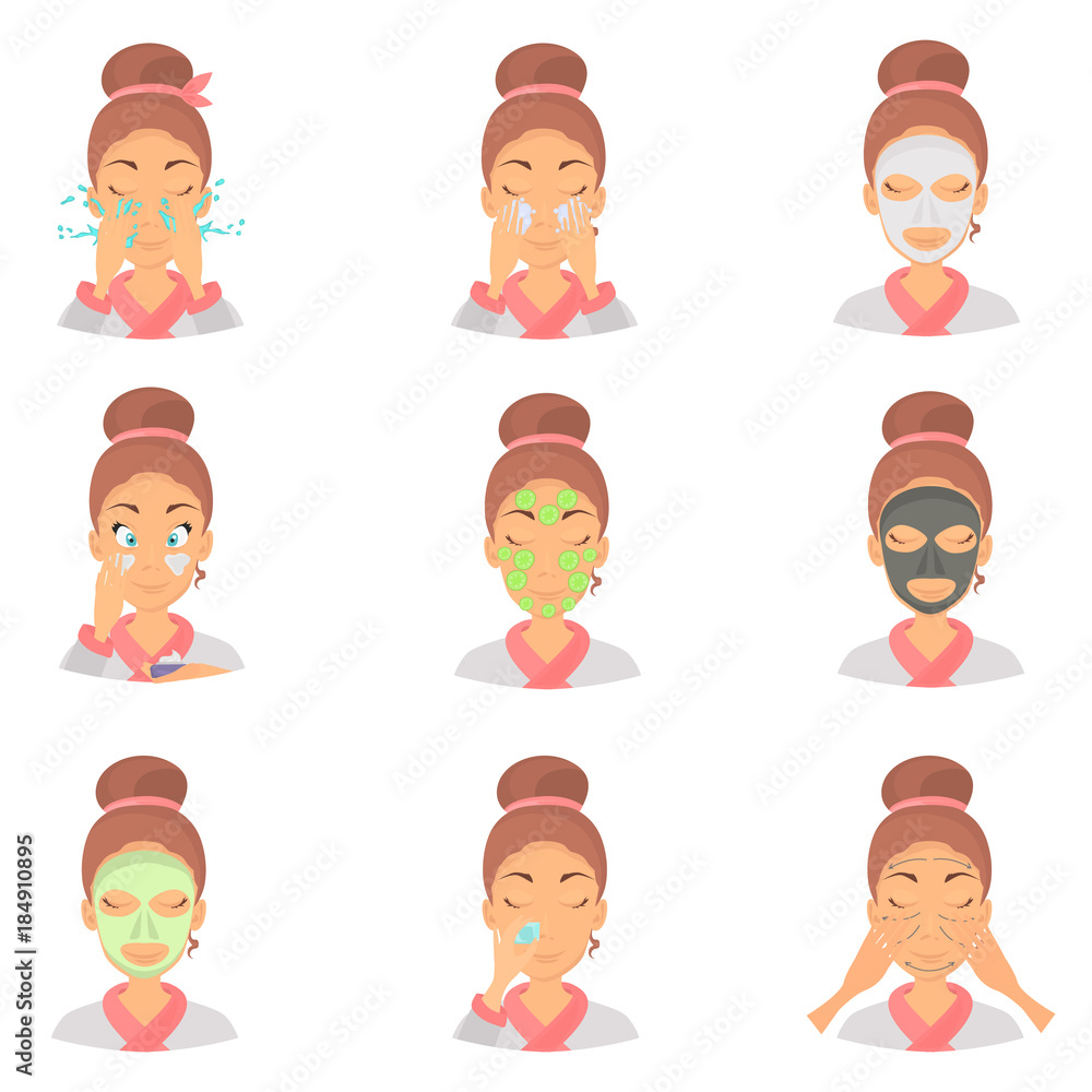 Fototapeta premium Face care color flat icons set for web and mobile design