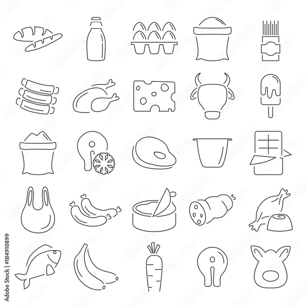 Food market products line icons set