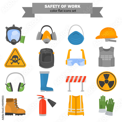 Safety work color flat icons set for web and mobile design