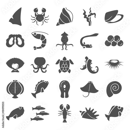 Sea food simple icons set for web and mobile design