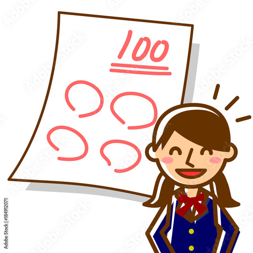 学生　テスト　100点　女子　大笑い