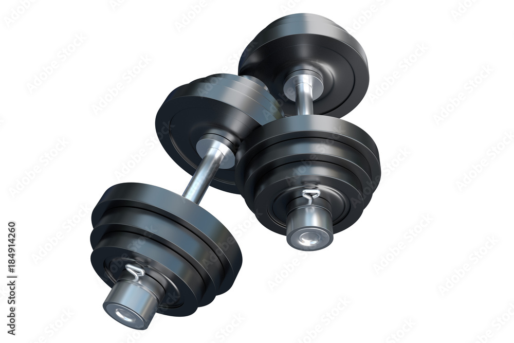 Black dumbbells on white background. 3d illustration Black dumbbells on white background. 3d illustration