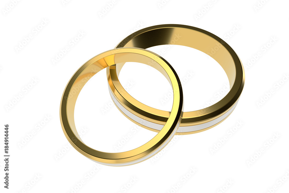 Golden wedding rings isolated on white background. 3d illustration Golden wedding rings isolated on white background. 3d illustration