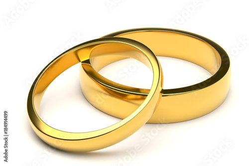 3d render of golden rings isolated on white background