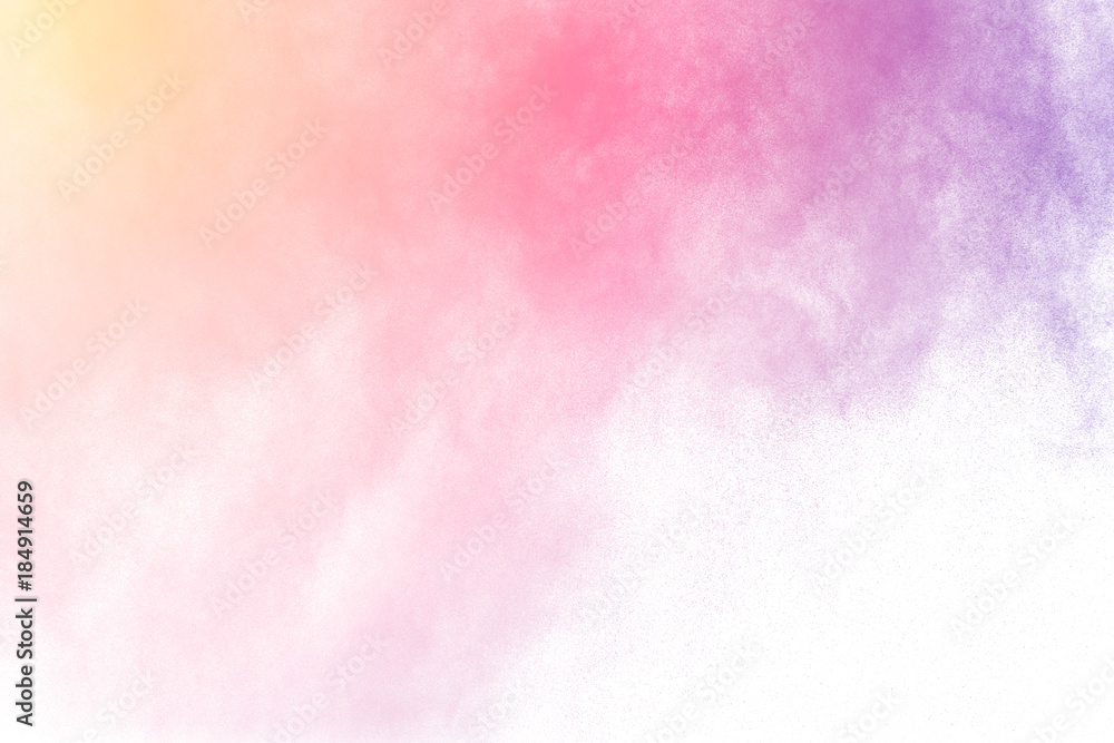 The explosion of multi colored powder. Beautiful powder fly away. The cloud of glowing color powder on white background The explosion of multi colored powder. Beautiful powder fly away. The cloud of glowing color powder on white background