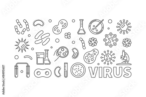 Vector virus banner made with viruses and bacterias line icons