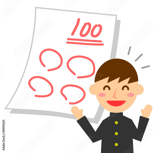 学生　テスト　100点　男子　大笑い