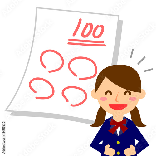 学生　テスト　100点　女子　大笑い