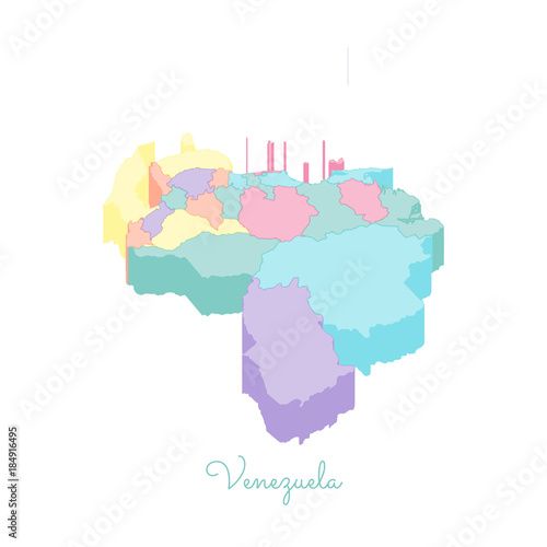 Venezuela region map: colorful isometric top view. Detailed map of Venezuela regions. Vector illustration.