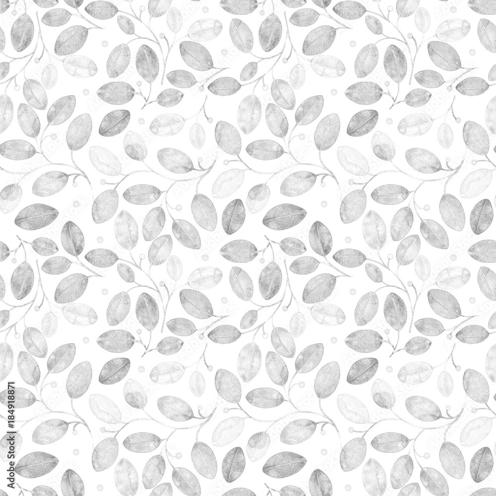 Fototapeta premium Foliage Seamless Pattern. Grey Watercolor Abstract Background. Hand Painted excellent Art Print. Foliage Repeating Pattern. Cloth Swimwear Design, Wallpaper, Wrapping. 41.