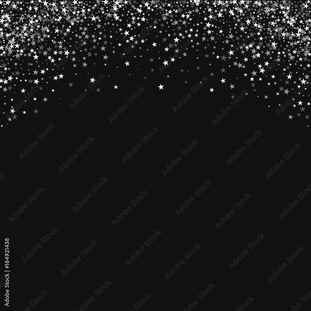 Amazing falling stars. Abstract top border with amazing falling stars on black background. Pleasant Vector illustration.
