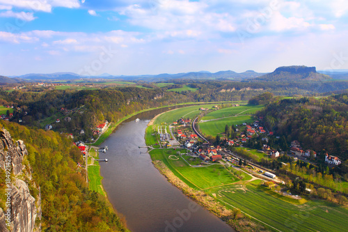 Panoramic view to Saxon Switzerland from Bastei