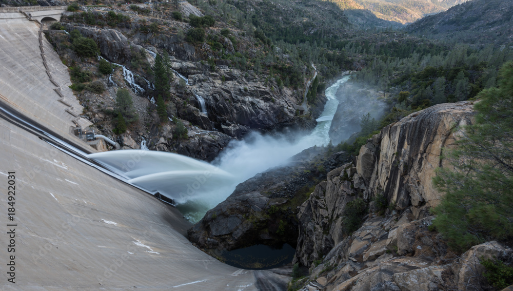 Fototapeta premium Water Pours from Hetch Hetchy Dam