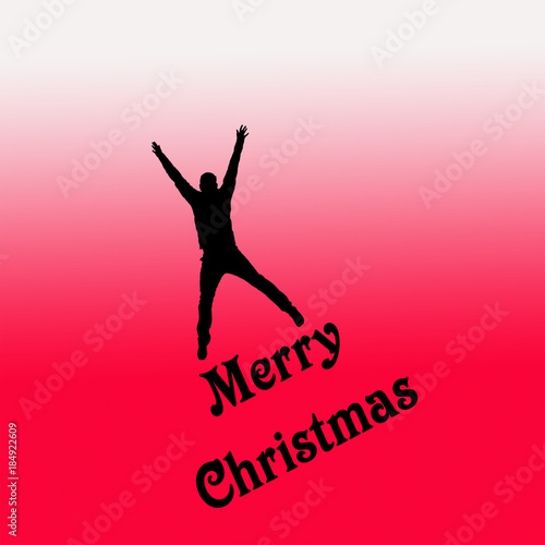 Silhouette of a happy man  isolated on a red background. Christmas concept.