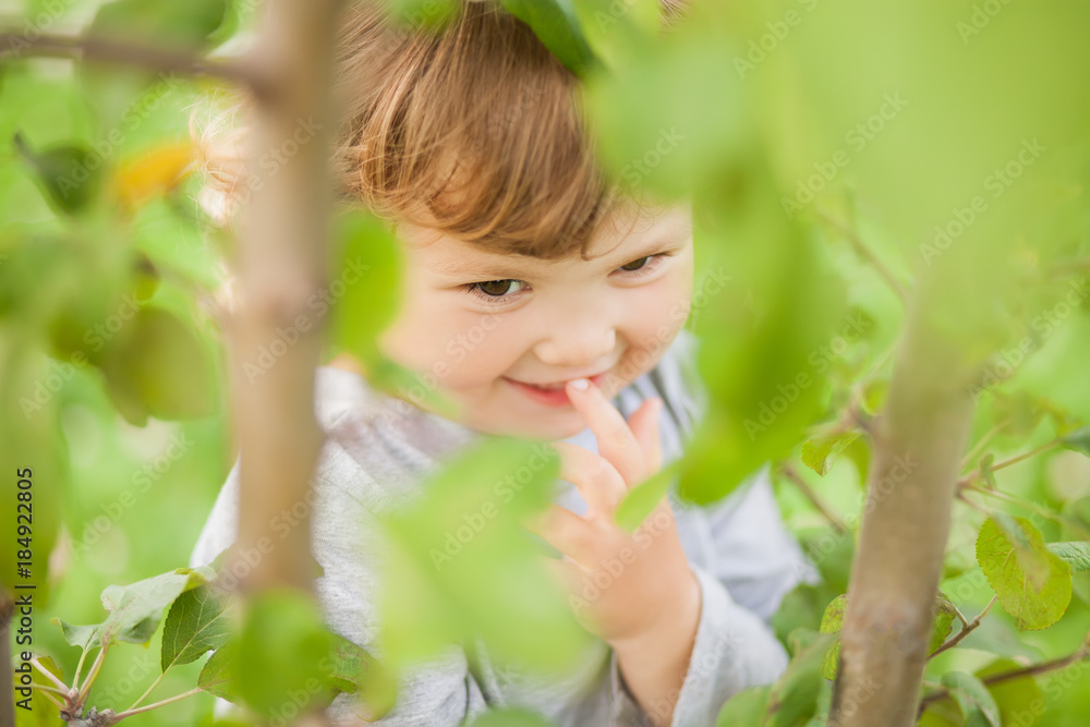 Child sitting on a tree and hiding. Child sitting on a tree and hiding.