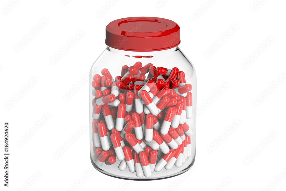 Jar with medicinal capsules. 3D rendering Jar with medicinal capsules. 3D rendering