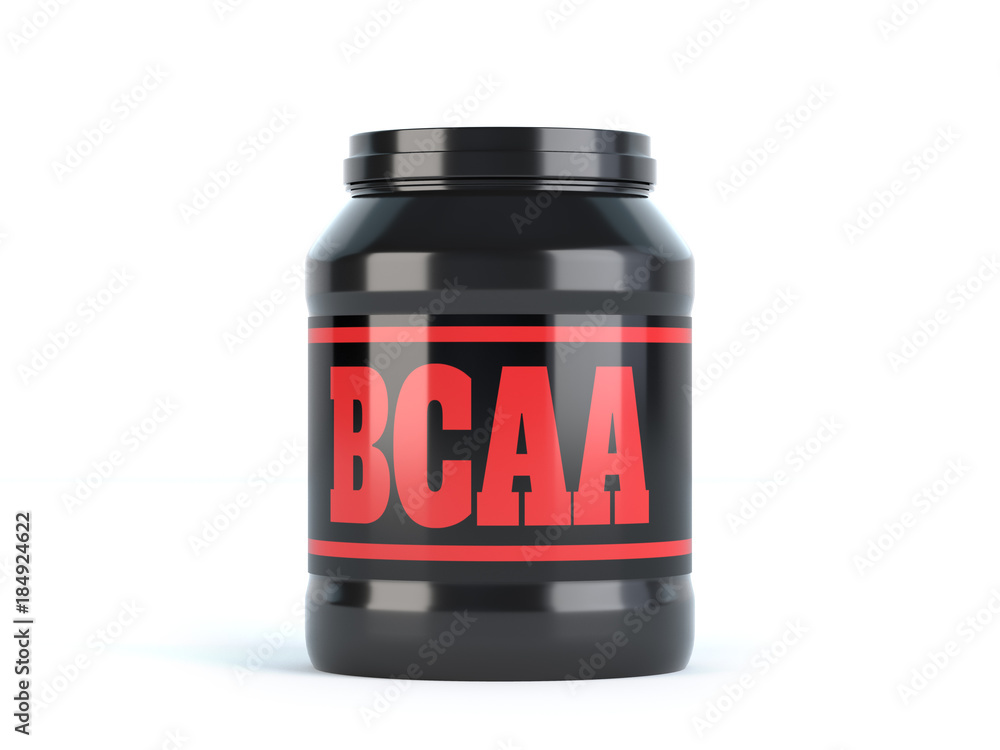 BCAA Container. Branched-Chain Amino Acids set. Sport Nutrition with BCAA.  3D illustration Stock Illustration | Adobe Stock