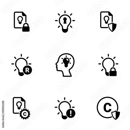 Set of simple icons on a theme Intellectual property, vector, design, collection, flat, sign, symbol,element, object, illustration, isolated. White background
