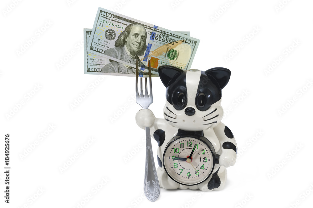 Time, hours and money on a white background. Time, hours and money on a white background.