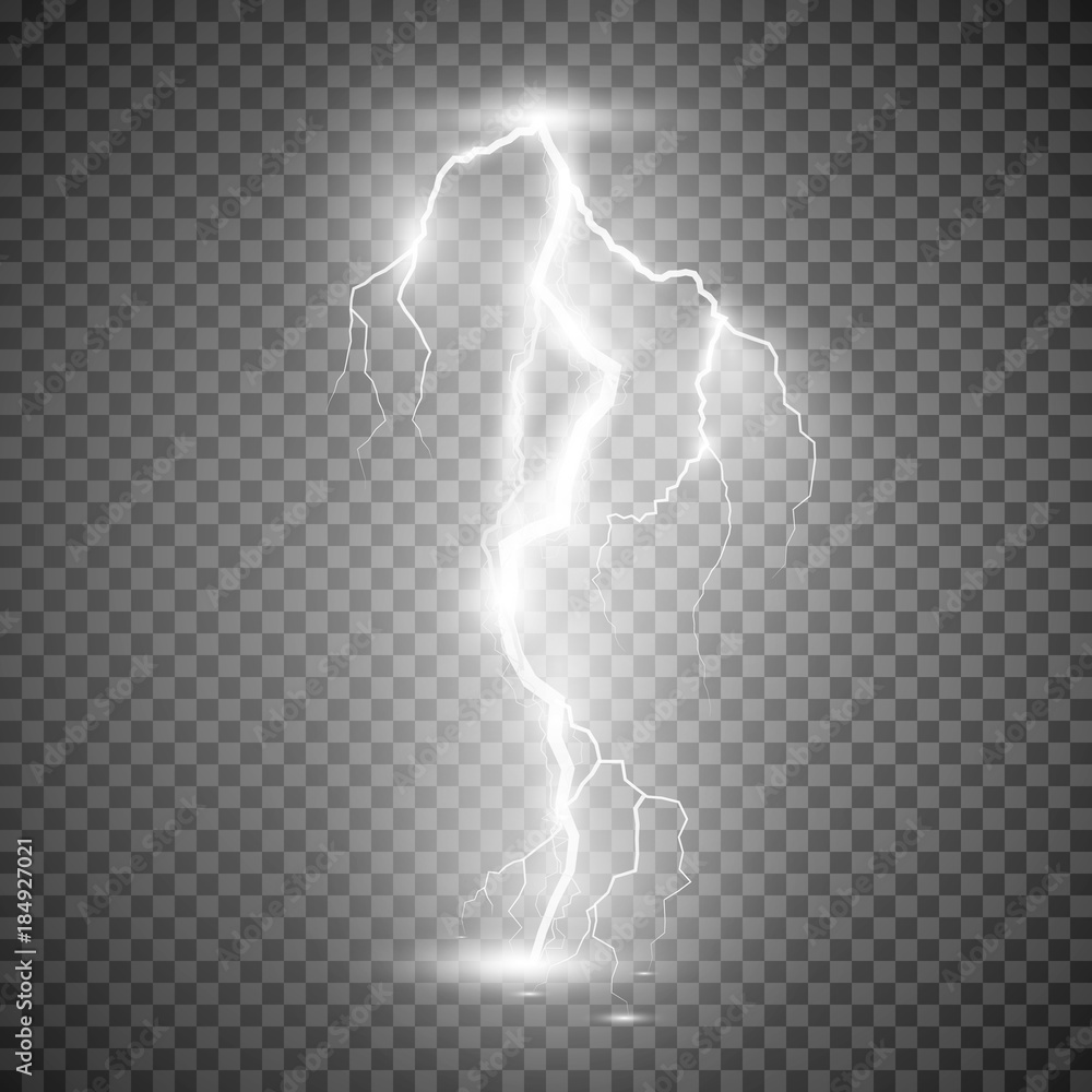 Storm lightning bolt. Vector illustration isolated on transparent background