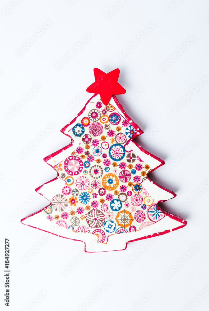 Decoupage Christmas tree decoration on white