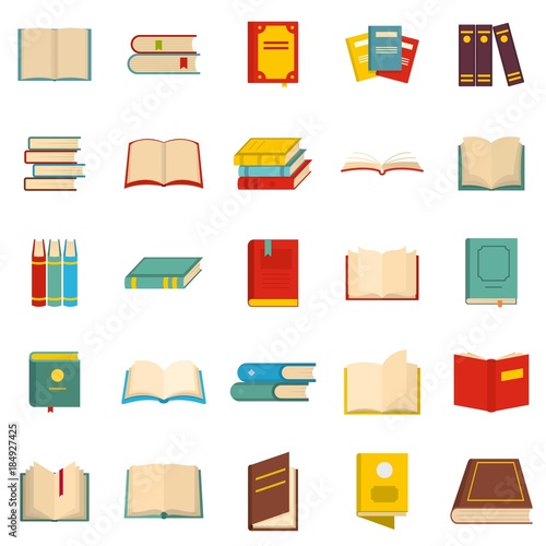 Book icons set. Flat illustration of 25 book vector icons isolated on white background