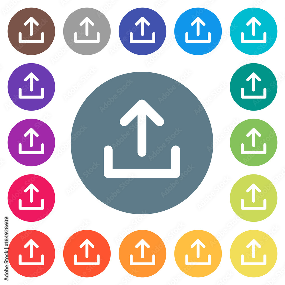 Upload symbol flat white icons on round color backgrounds Upload symbol flat white icons on round color backgrounds