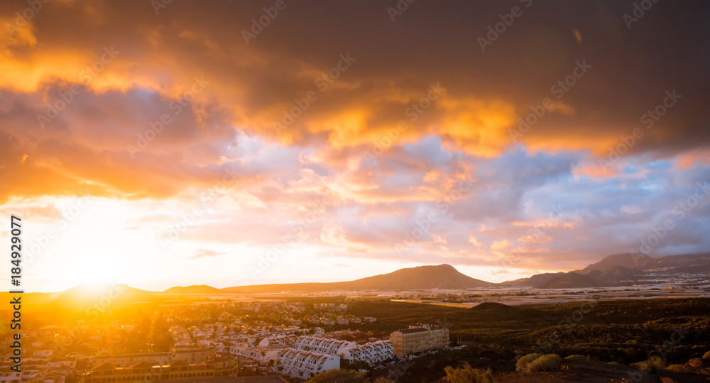 Sunset on Tenerife resort Costa Silencio