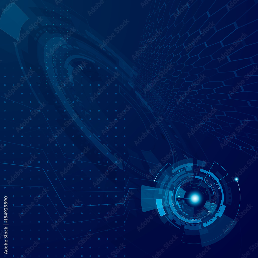 Obraz premium Abstract hud future technology design. Futuristic cyberspace tech development concept. Sci fi interface system. Vector illustration digital blue background