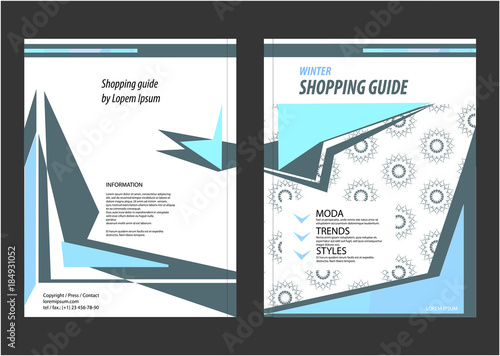 Shopping guide template. Blue, turquoise and grey colours.
