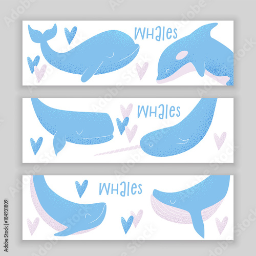 Vector card with blue whale