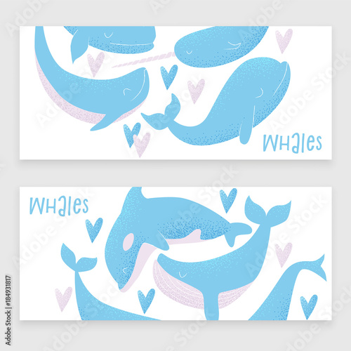 Vector card with blue whale