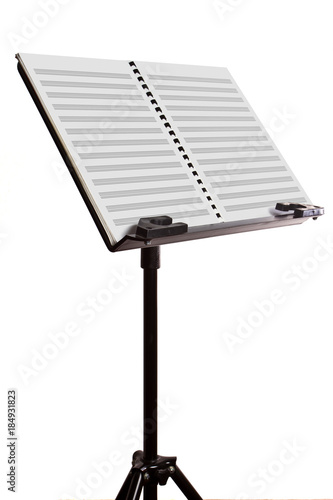 Blank note sheet on note stand on isolated white photo